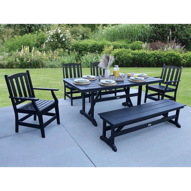 Ensemble repas d'extérieur rectangulaire en PEHD pour 7 personnes L 72 po Tuscany, Noir