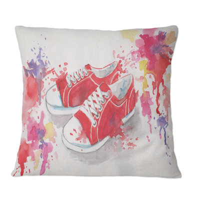 Coussin décoratif rouge à imprimé de chaussures de sport rétro - Glam