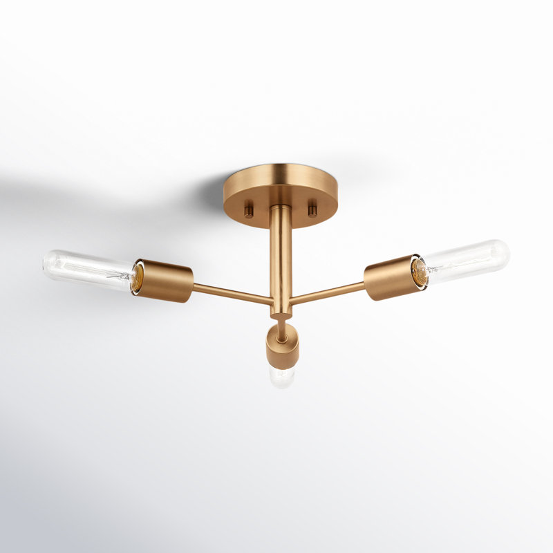 Leto 3 Light Semi Flush Mount, Satin Brass