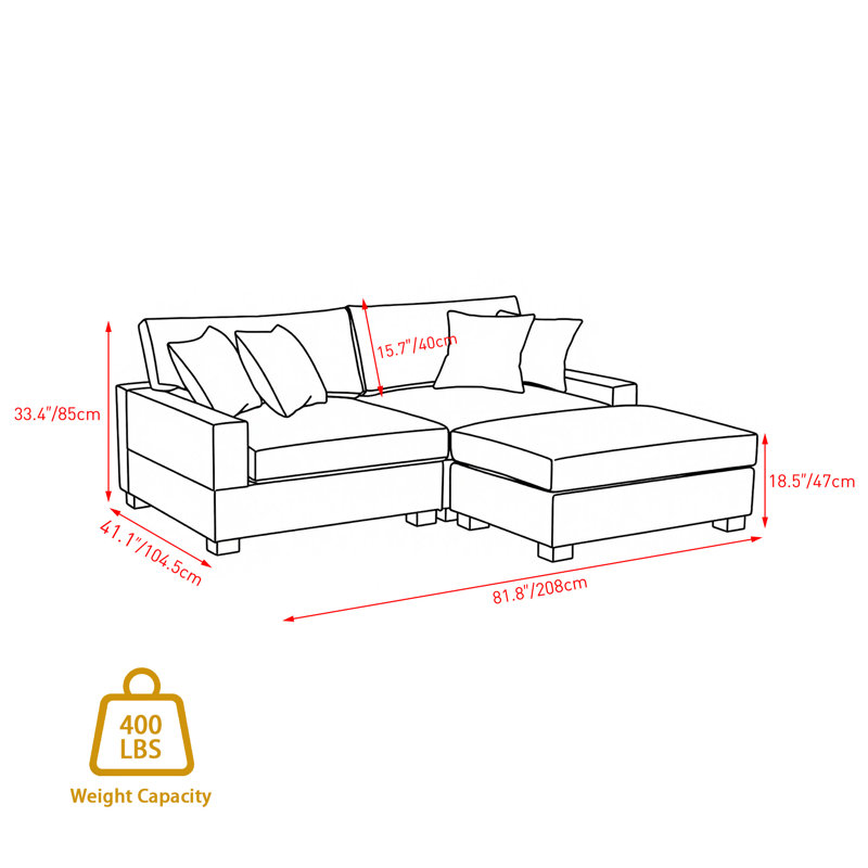 3 - Piece Upholstered Gray Chenille Modular Sectional Sofa with Throw Pillows & Removable Ottomans, Gray Chenille