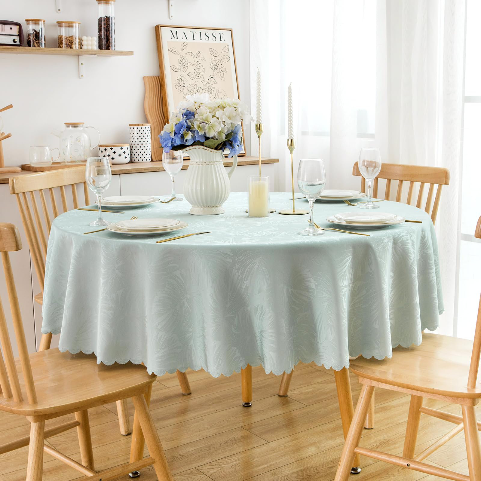 Bayou Breeze Round Tablecloth 70 Inch Fabric Table Cloth Leaves Pattern ...