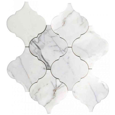 12x12 in. White Polished Statuario Arabesque, Waterjet Wall and Floor Tile (5 sq ft/case, 5-Pack)