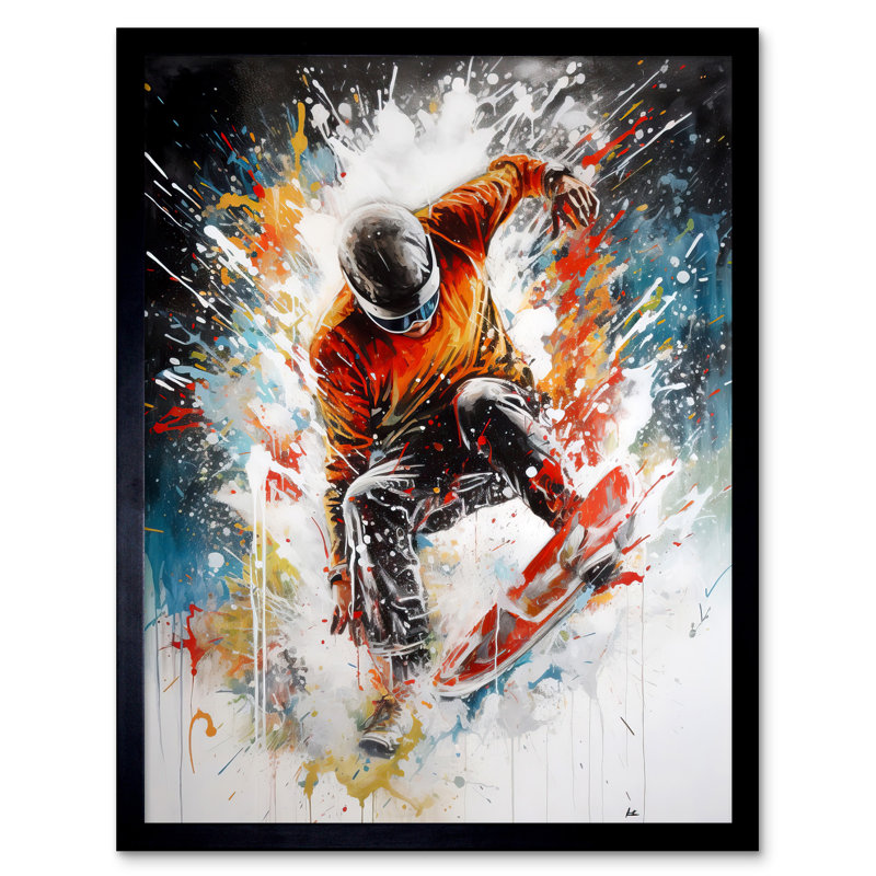 Extreme Sports Snowboarding Paint Splat Portrait - Single Picture Frame Print