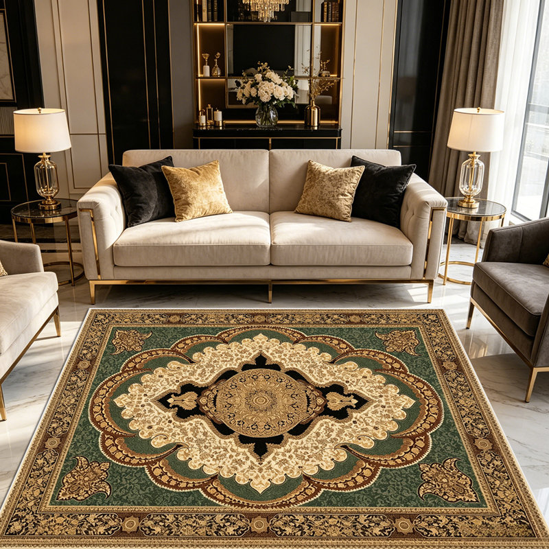 1PC Vintage Persian Emerald Green Floral Medallion area rugs for Living Room, Soft and Comfortable, Suitable for all seasons, easy-to-maintain, machine washable Indoor floor mat, Under Table Farmhouse suitable for dining area, bedroom, foyer