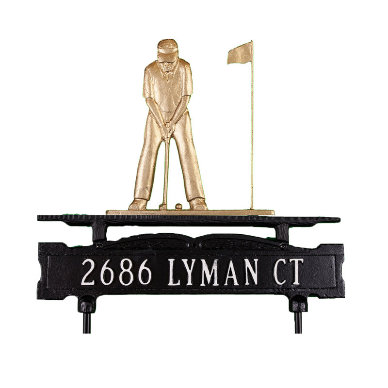 1-Line Lawn Address Sign, Gold Bronze, Yes