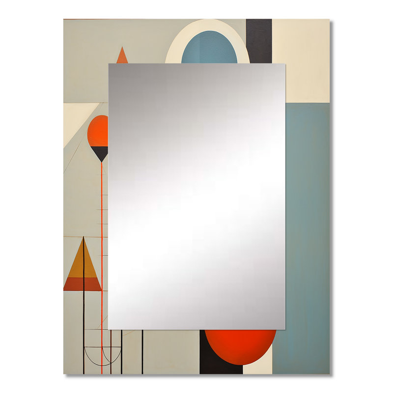 Serendipity Abstract Mid-Century Geometrics I - Midcentury Modern Decorative Mirror, Blue Large Wall Mirror, Printed Metal Art