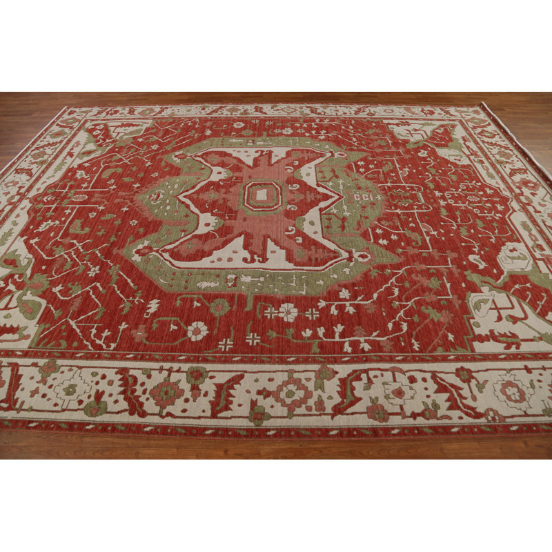 Tapis géométrique en laine turc noué à la main Heriz Serapi 9 x 12