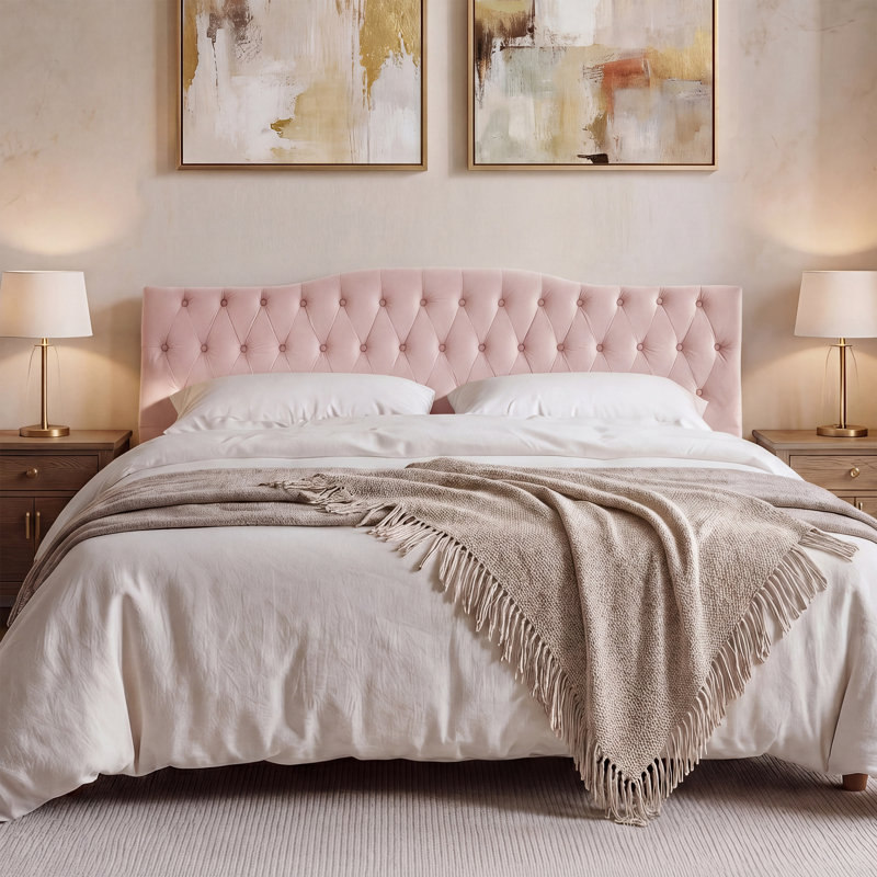 Tête de lit tapissier Aveigha, Grand, Velours rose