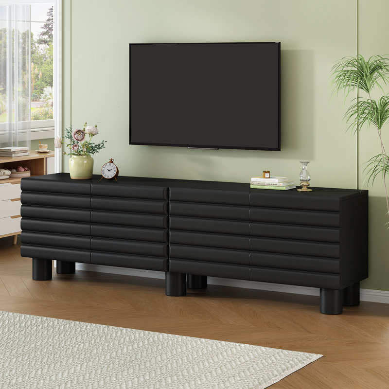 Black Wavy Door TV Cabinet, Media Console For 75" Tvs, 4 Cabinets, Adjustable Shelves | Gift Idea