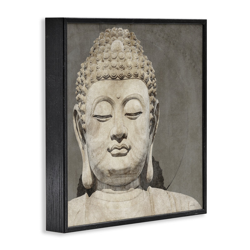 «Rustic Buddha Portrait», estampe numérique encadrée par Amber Sterling, H 17 po x l 17 po, Giclée encadrée noir minuit