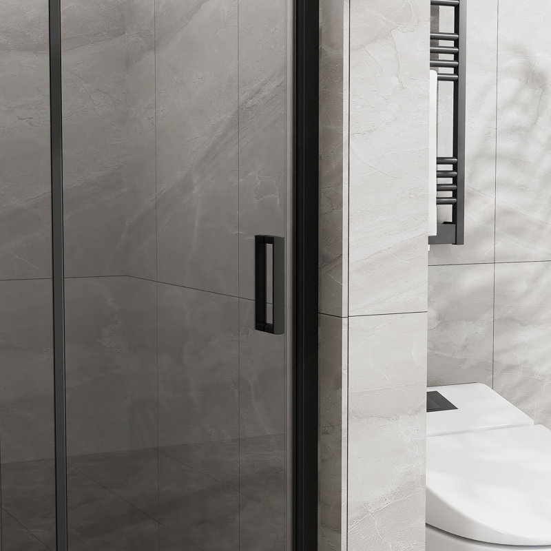 36"X 72" Frameless Glass Shower Door Bifold 1/4 Inch Tempered Clear Glass Pivot Swing Shower Panel In Black Finish, Foldable