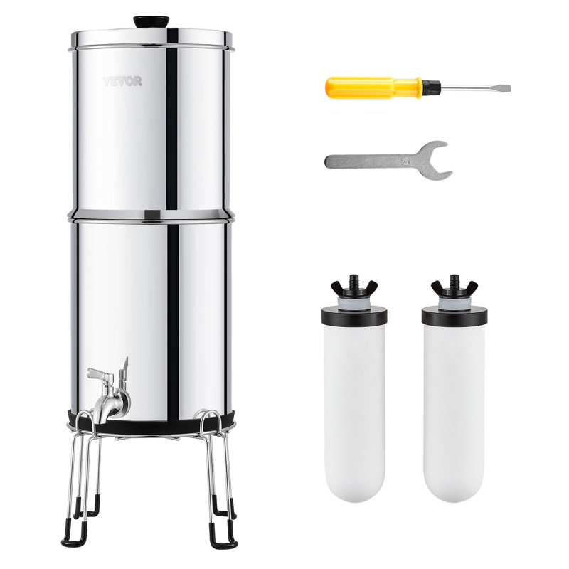 Système de comptoir à filtre à eau alimenté par gravité 2,25G 2 filtres en acier inoxydable
