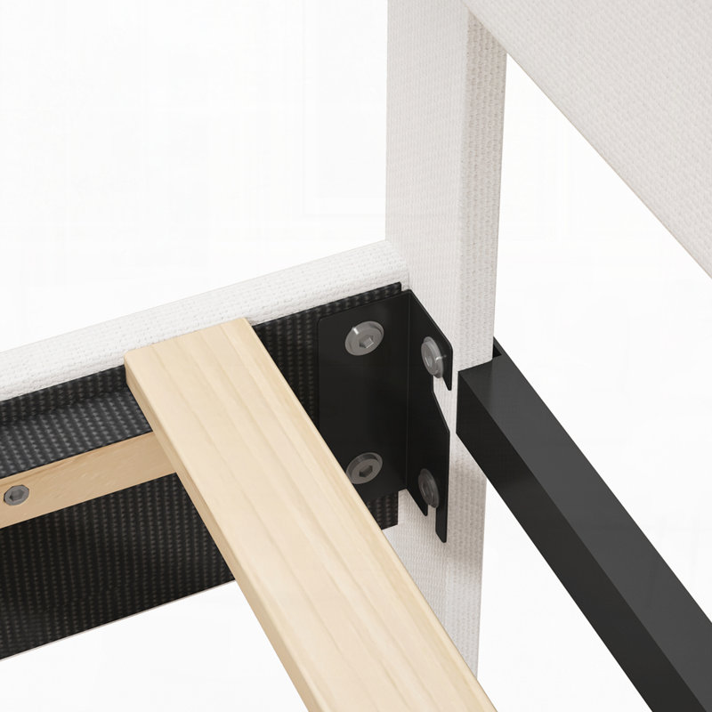 Lit plateforme tapissier avec tête de lit réglable, Blanc, Très grand