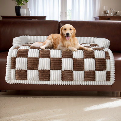 Checkered Plush Pet Couch, Non-Slip Dog Bed Sofa Cushion & Furniture Protector