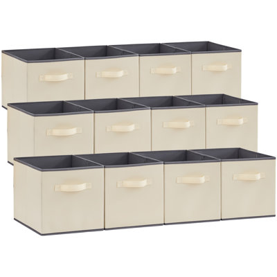 12 Packs Storage Cubes,Cube Storage Bins,Foldable Decorative Fabric Storage Baskets For Organizing Home Organizers With Handles For Shelves, Closet, Grey
