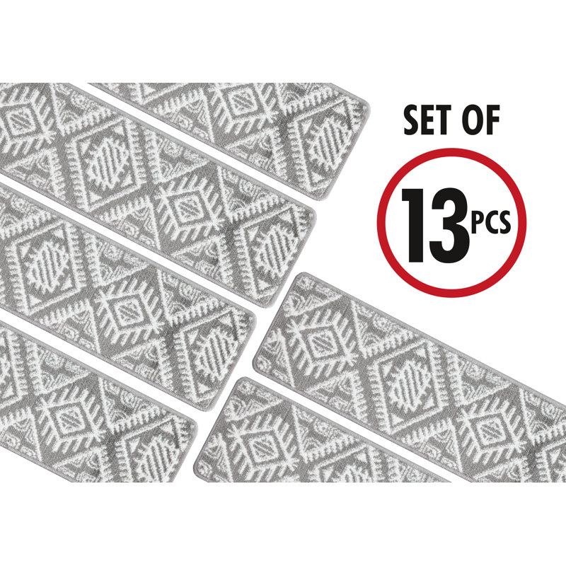 Tapis d'escalier antidérapants gris / blanc 9 x 28 po (ensemble de 13)
