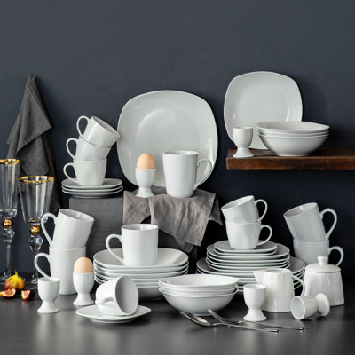 Service de vaisselle de base en porcelaine blanche 50 pièces Kazunori, service pour 6