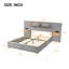 Grand lit plateforme tapissier, deux prises et ports de charge USB des deux côtés, deux coussins de chevet, tablettes de rangement, velours, gris-1719863792