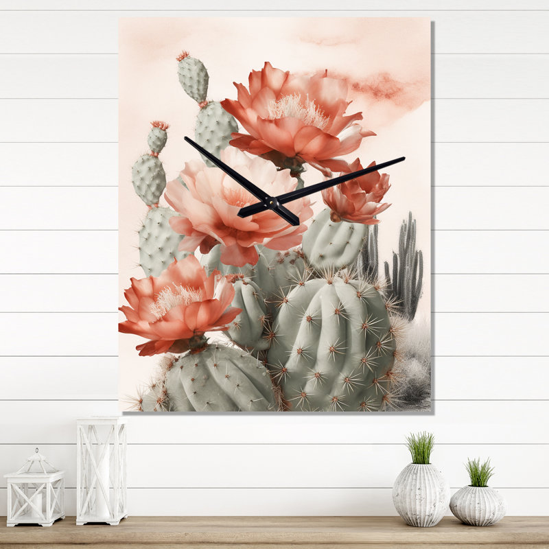 Irvyn - Horloge murale cactus floral, H 40 po x l 30 po x P 1 po