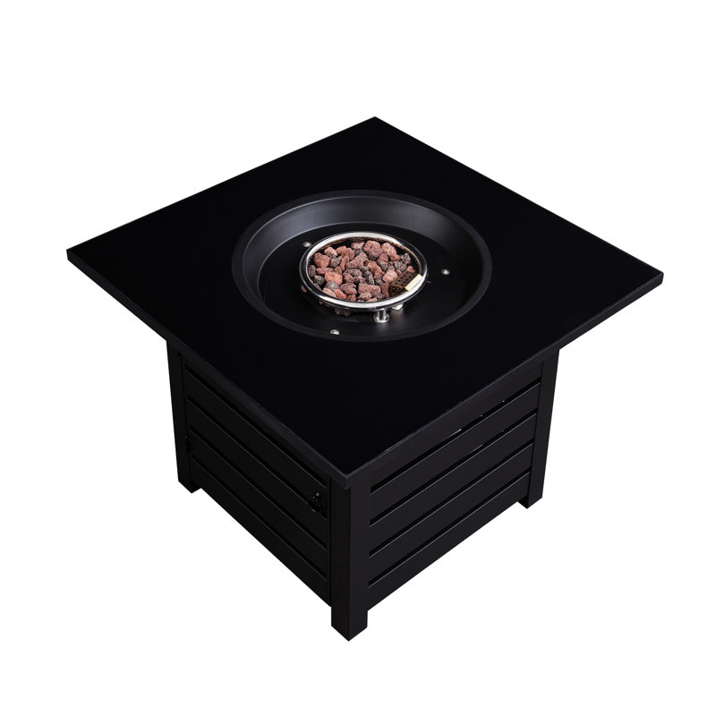 Auto - Ignition 50,000 Propane Gas 32 Inch Square Fire Pit Table With , Rust Basin, Perfect For Garden Gatherings Ignition, Waterproof Cover, Frame, Suitable Terrace