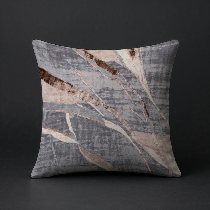 Coussin décoratif intérieur / extérieur gris Modern Modern, Rose abstrait 3, Carré 20 po