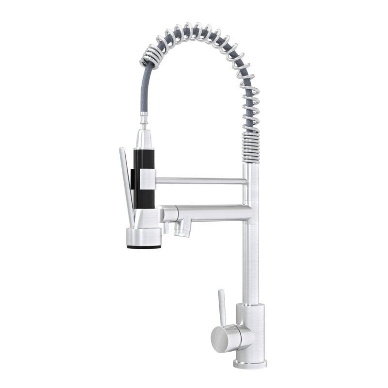 Robinet en nickel brossé - Acier inoxydable 304, rehaussant le style de votre cuisine, poignée simple en nickel moderne de 19 po, fabrication 304