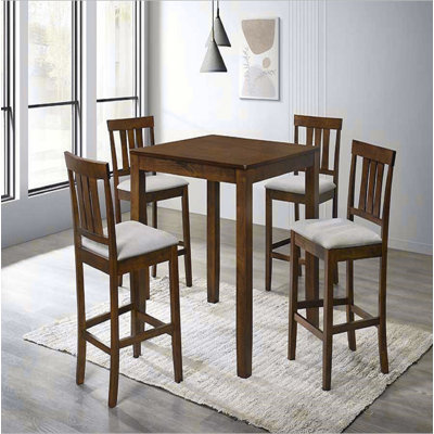 Beautiful Cherry Color 5Pc Dining Set Square Dining Table Cream Upholstered Chair Dining Room Set Wooden