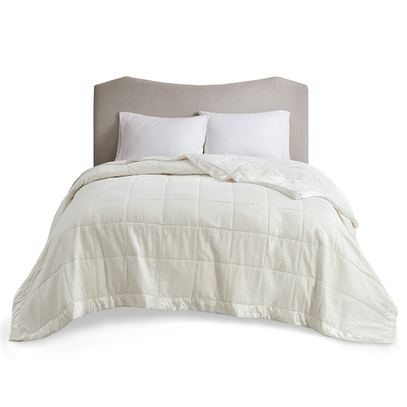 Couverture surdimensionnée en duvet surdimensionné avec garniture satinée ivoire double / grand, L 96 po x l 90 po