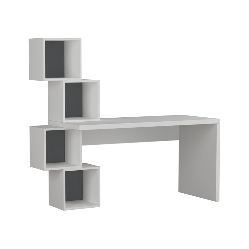 Francella Desk - Modern Asymmetric Design with Ample Storage, White/Anthracite
