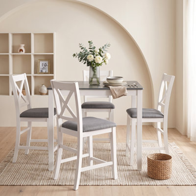 5-Piece Wood Square Dining Table Set with 4 Upholstered Chairs