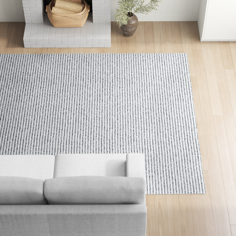 Perry Flatweave Wool Light Gray / White Area Rug, Rectangle 9' x 12'