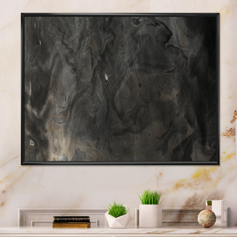 Impression sur toile «Flavour Art Waves In Shades Of Black II», H 16 po x l 32 po x P 1 po, Cadre flottant noir