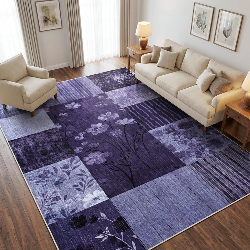 Tapis à imprimé géométrique antidérapant, Dark Pruple, Rectangle 5' x 7'