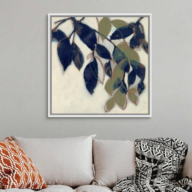 «Entwined Leaves II», art mural sur toile, Toile avec cadre blanc, H 38 po x l 38 po