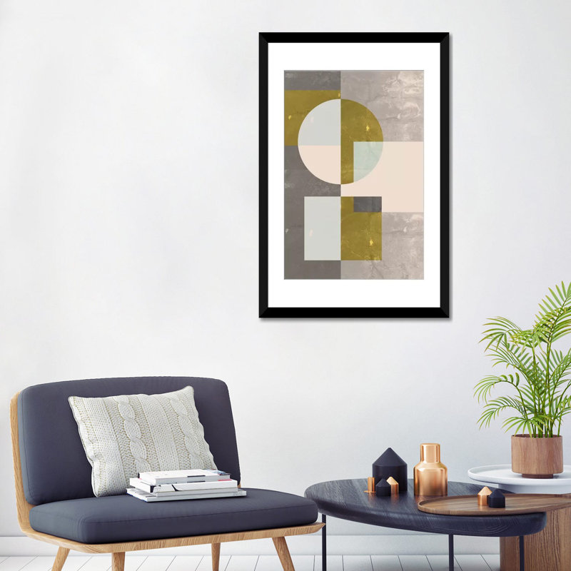 «Geometric I», impression sur toile, Papier avec cadre noir, Blanc, H 32 po x l 24 po x P 1 po