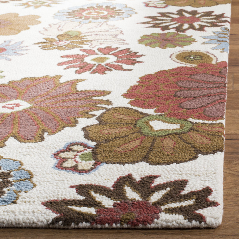 tapis de zone ivoire crocheté à la main floral Ross, Rectangle 8 pi x 10 pi