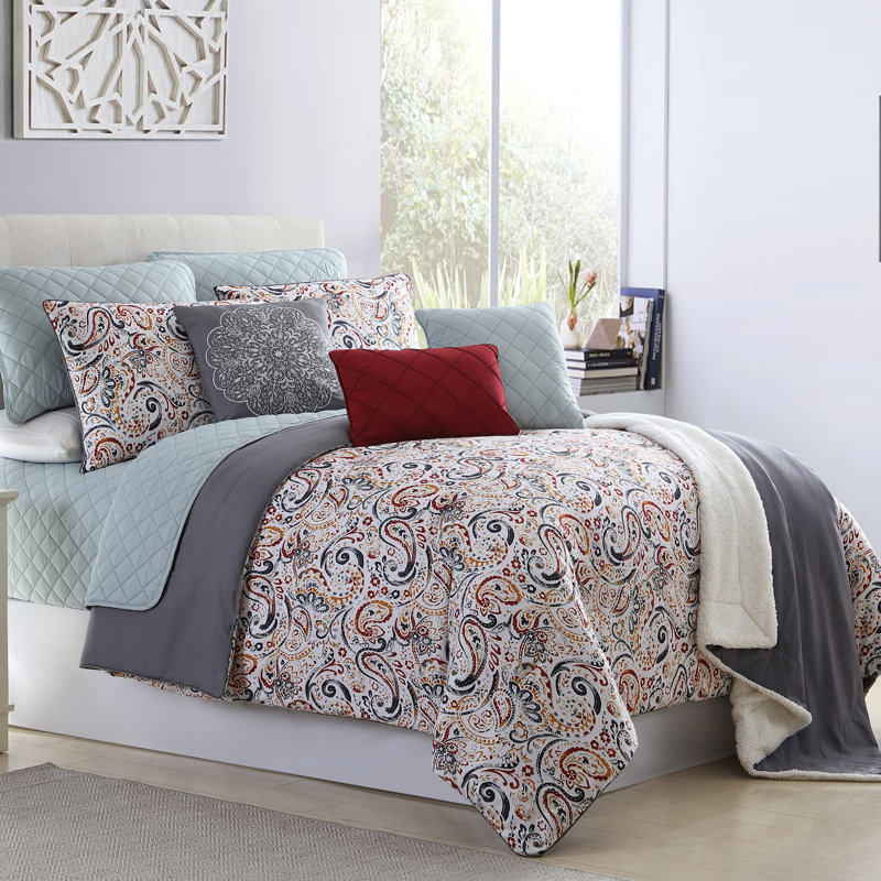 Sateen Geometric Shapes Comforter, Full Comforter + 7 Additional Pieces