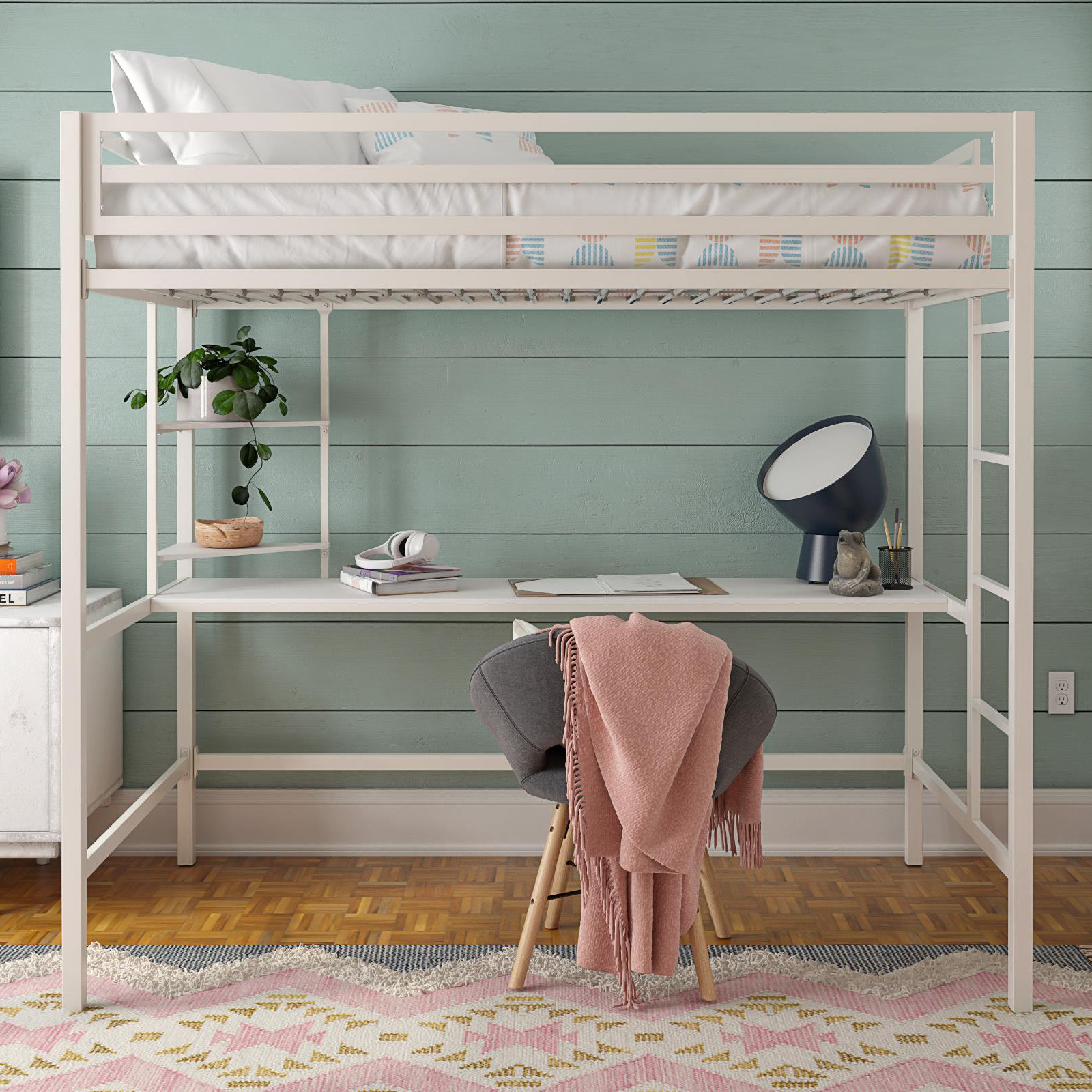 Novogratz maxwell metal loft bed with desk & shelves discount