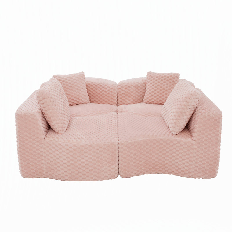 Canapé surdimensionné avec nuage en velours et sièges profonds, Tissu velours rose