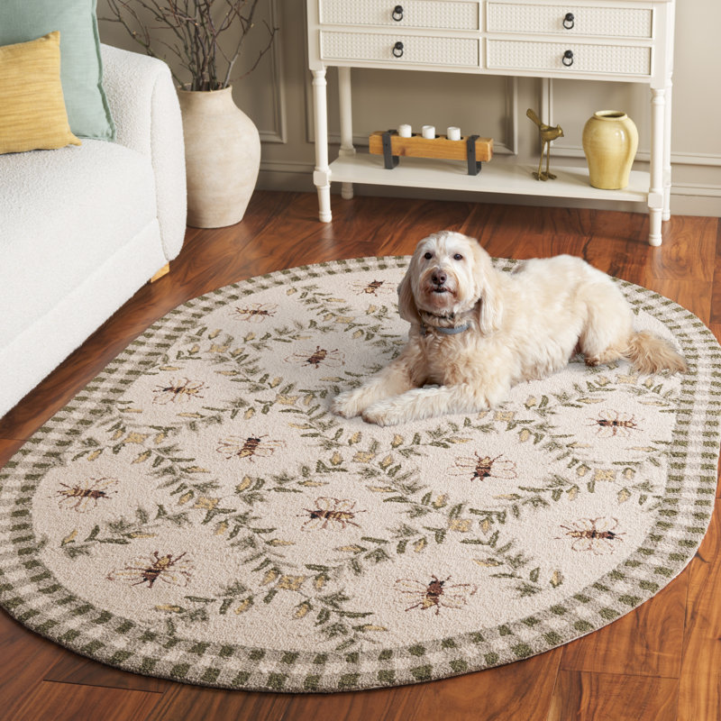 Elara Floral Handmade Wool Area Rug, Oval 4'6" x 6'6"