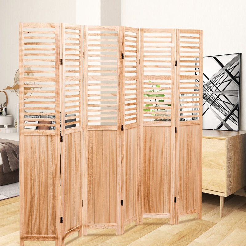 Cloison 6 pliante en bois massif, l 82,8 po x H 65 po, cloison optionnelle à finition naturelle, H avec charnières en métal
