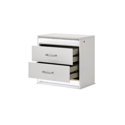 Modern 2 Nightstand In White With Stylish Lacquer And Led Glow Glamorous Bedside Table 2 Drawers High