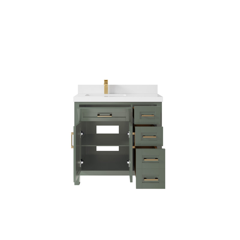 Cambridge 36 In. W X 22 In. D Left Offset Sink Bathroom Vanity In Evergreen With 2 In. Carrara Marble, Blanc