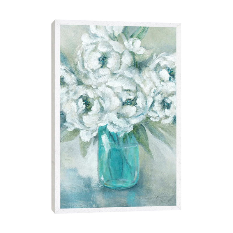 Pure Peonies by Carol Robinson - Painting on Canvas, 152.5 cm H x 101.5 cm W, White Framed
