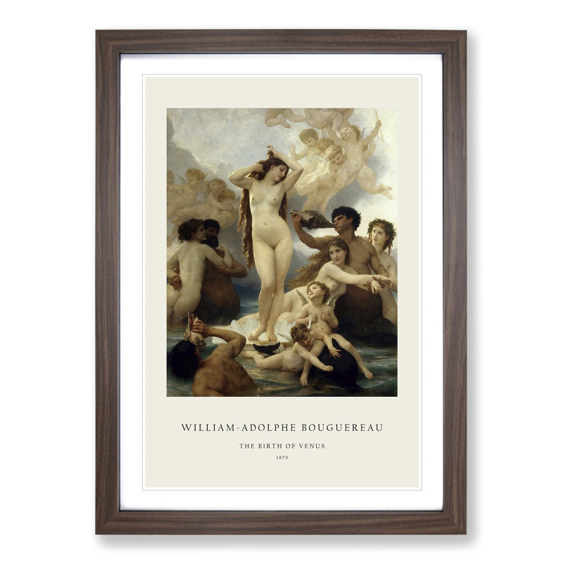 The Birth of Venus by William-Adolphe Bouguereau - Picture Frame Painting, 48cm H x 36cm W x 2cm D, Walnut Framed