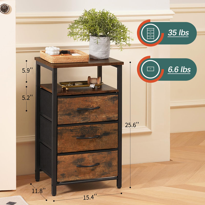 Jameire Night Stand with Charging Station, Berry Brown