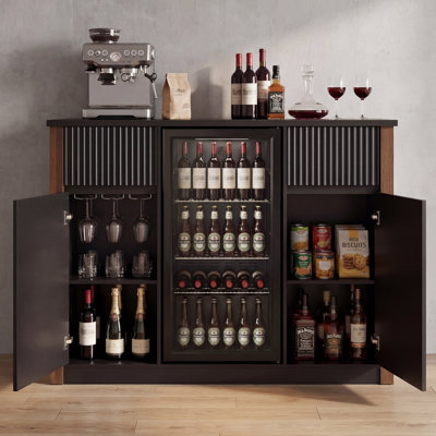  Bar à café avec mini-réfrigérateur, armoire à vin moderne pour la cuisine et la salle à manger, l 55,1 po noir