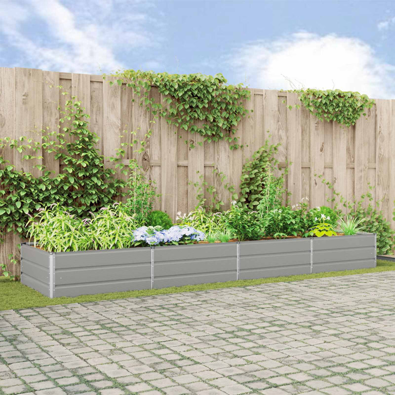 Planter Galvanised Steel, 45cm H x 385cm W x 100cm D, Light Grey