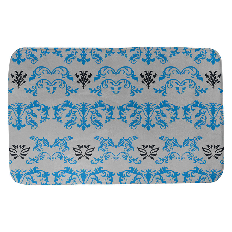 Tapis pour salle de bain Carolina, l 21 po x L 34 po, Bleu Carolina / argent / noir