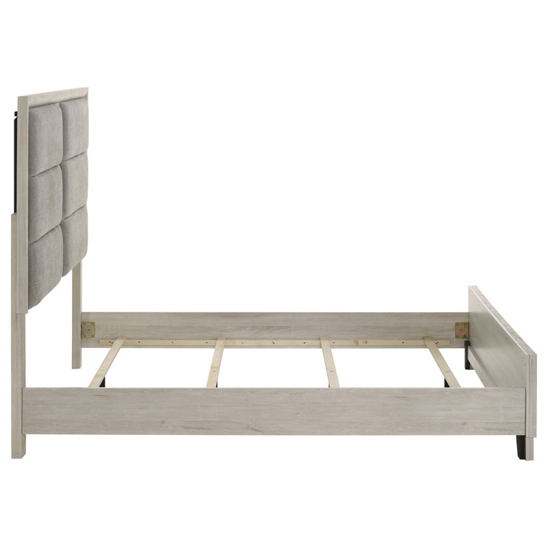 Lit plateforme rembourré Farre Queen gris délavé, Grand lit
